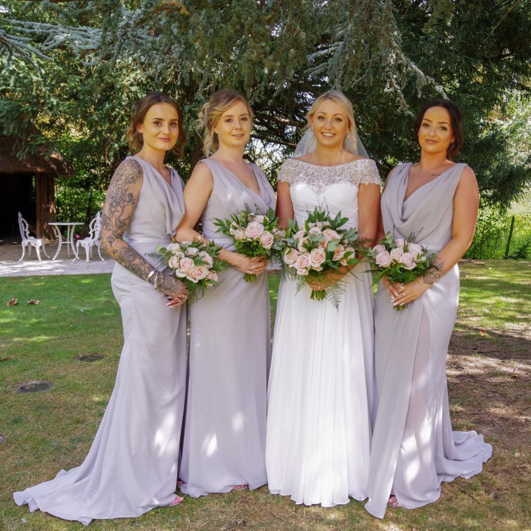 Chiffon Long Champagne Bridesmaid Dresses with Sexy High Slit and Front Ruffles