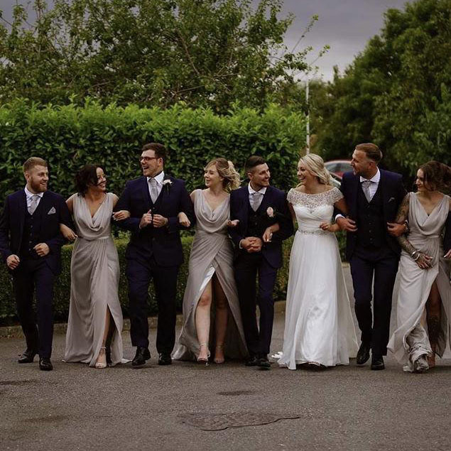 Chiffon Long Champagne Bridesmaid Dresses with Sexy High Slit and Front Ruffles