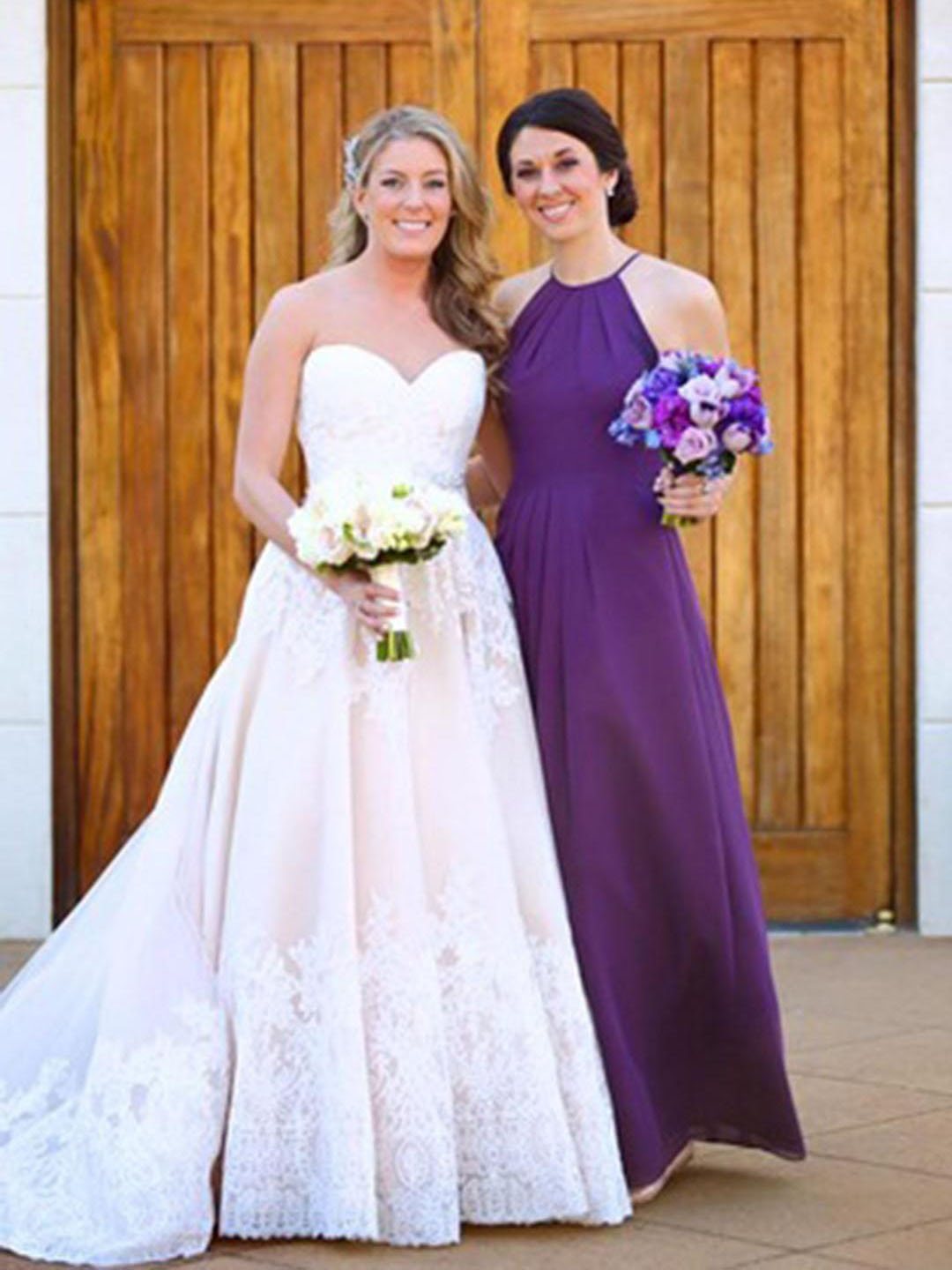Fitted Long High Halter Neck Chiffon Bridesmaid Dress with Keyhole Back