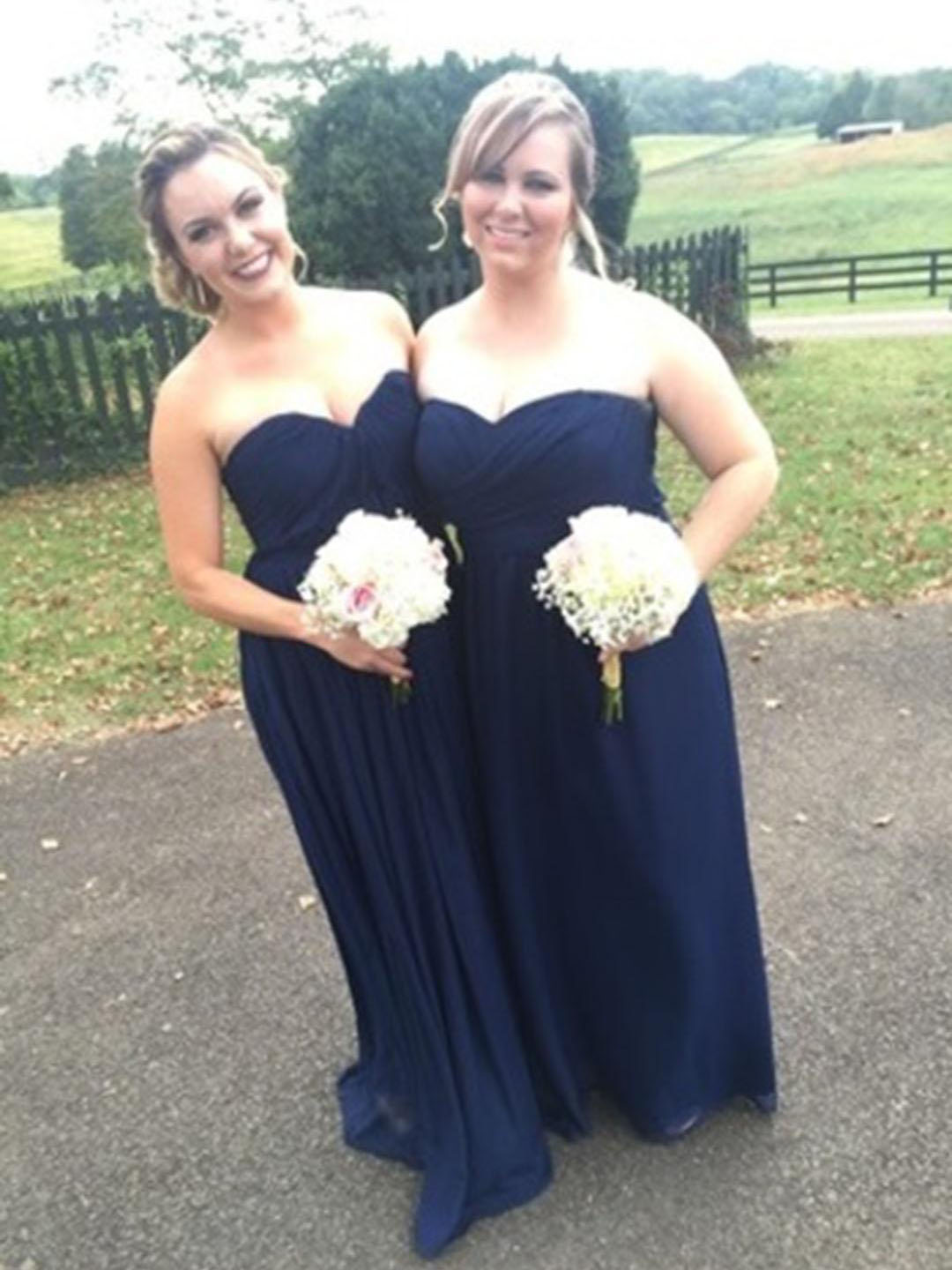 Twisted Strapless Sweetheart Neckline Long Chiffon Bridesmaid Dress